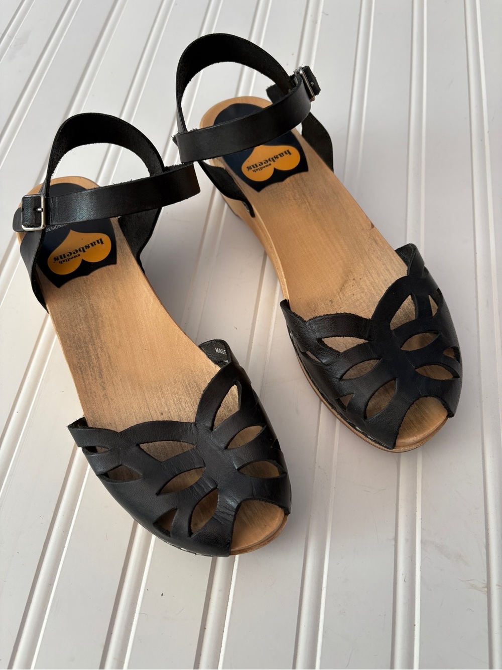 Swedish Hasbeens Toffel Women’s Leather Cutout Ankle-Strap Sandals size EU38